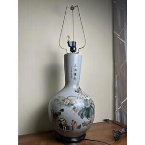 Large Chinoiserie Vintage Chinese Design Table Lamp - Hand Painted Duck Couple